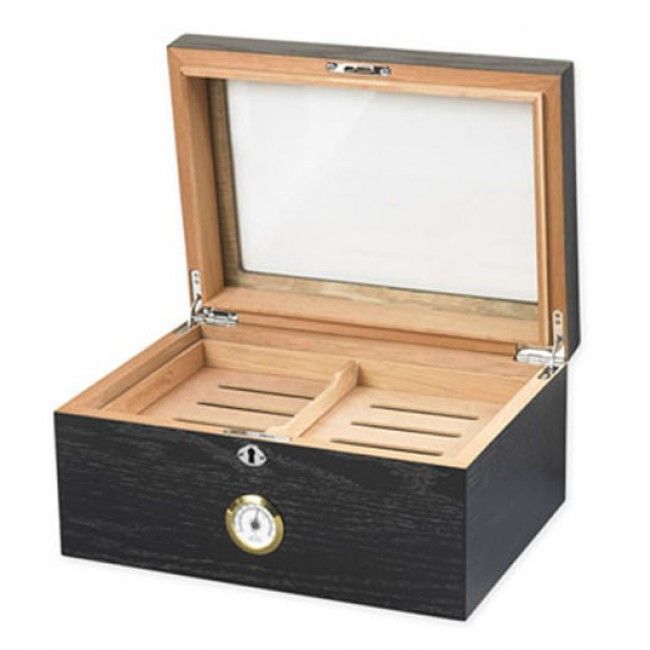 Quality Importers Milano Glasstop Black Oak 100 Cigar ct. - Crown Humidors