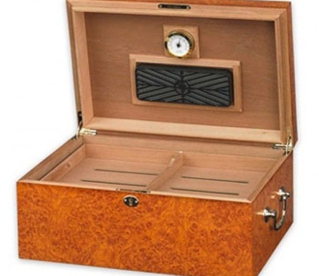 Quality Importers Tuscany Desktop Humidor - 100 Cigar Light Burl - Crown Humidors