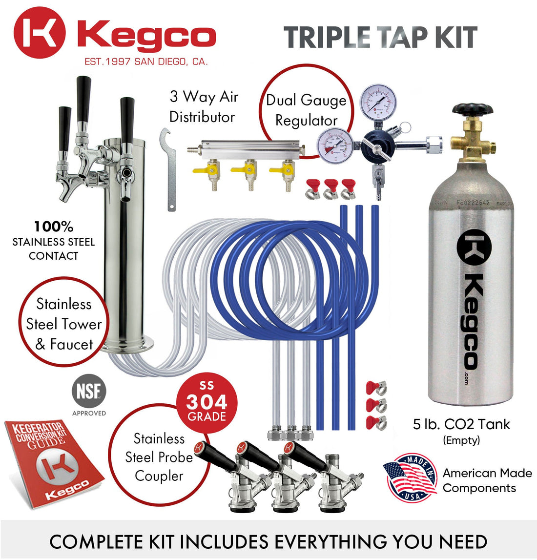 Kegco K309SS-3 Triple Faucet Digital Kegerators - Stainless Steel Door