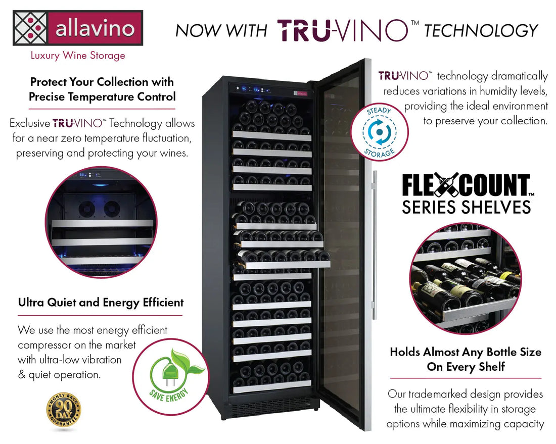 Allavino 24" Wide FlexCount II Tru-Vino 177 Bottle Single Zone Stainless Steel Right Hinge Wine Refrigerator