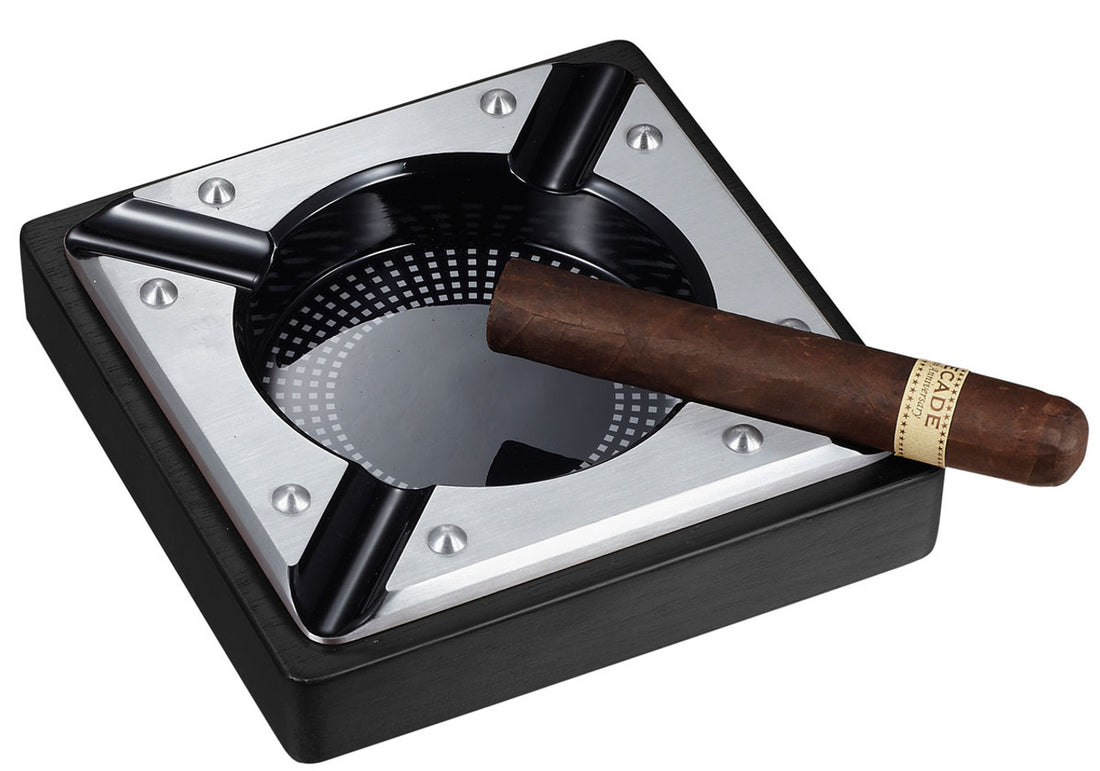 Visol Iris Metal And Black Matte Wood Cigar Ashtray - Vash407Bl