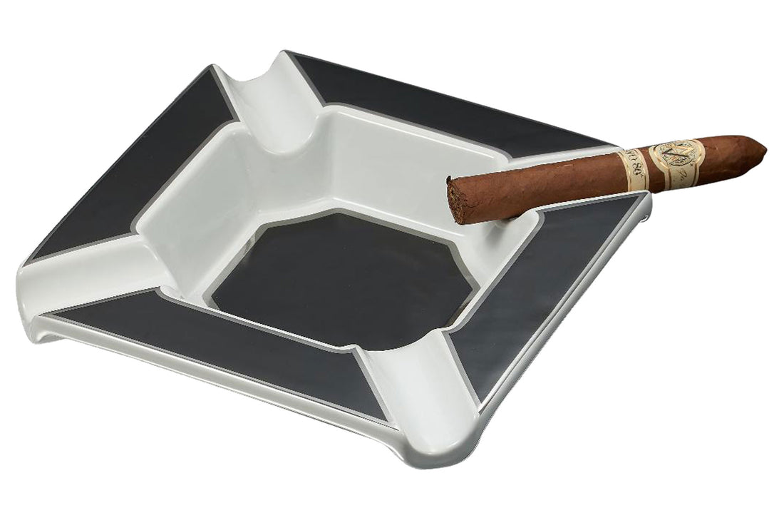 Visol Festus Large Cigar Ashtray - Matte Black and Silve - Crown Humidors