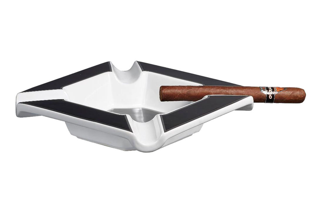 Visol Festus Large Cigar Ashtray - Matte Black and Silve - Crown Humidors