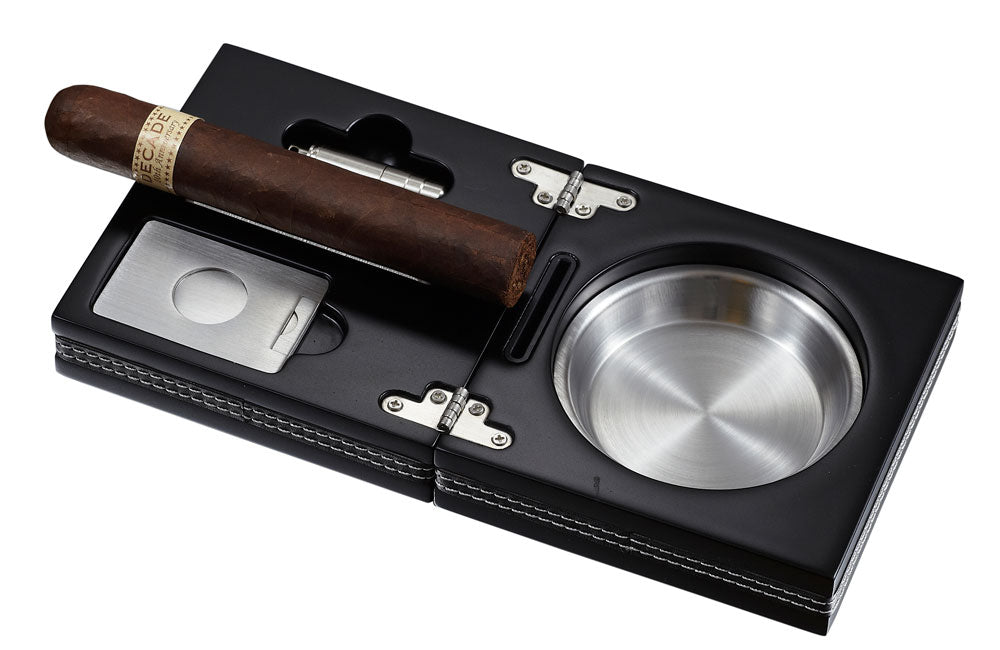 Visol Carnis Black Wooden Folding Cigar Ashtray - Crown Humidors