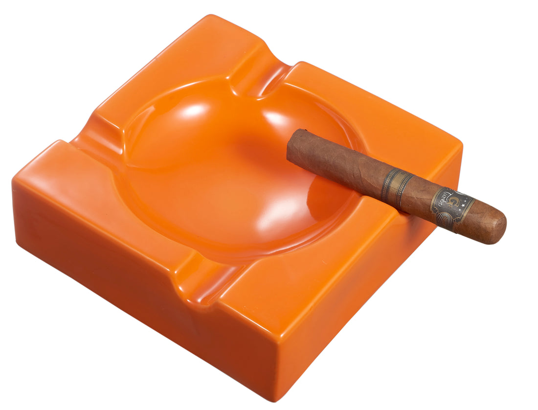 Visol Donovan Orange Ceramic Cigar Ashtray For Patio Use - Crown Humidors