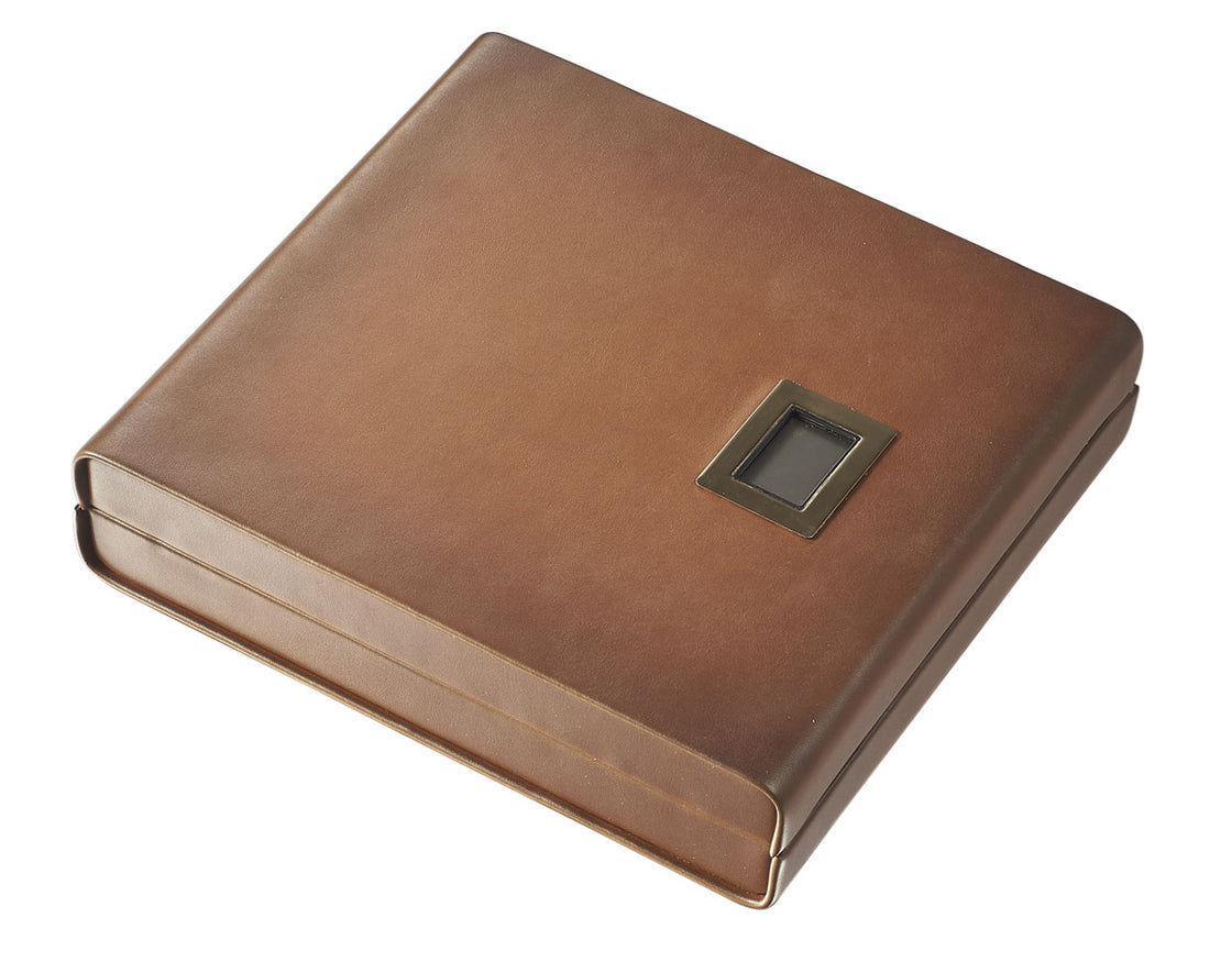 Visol Brown Leather Madrid Cigar Humidor with Embedded Digital Hygrometer - Crown Humidors