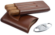 Visol Legend Brown Genuine Leather Cigar Case with Cutter - Crown Humidors