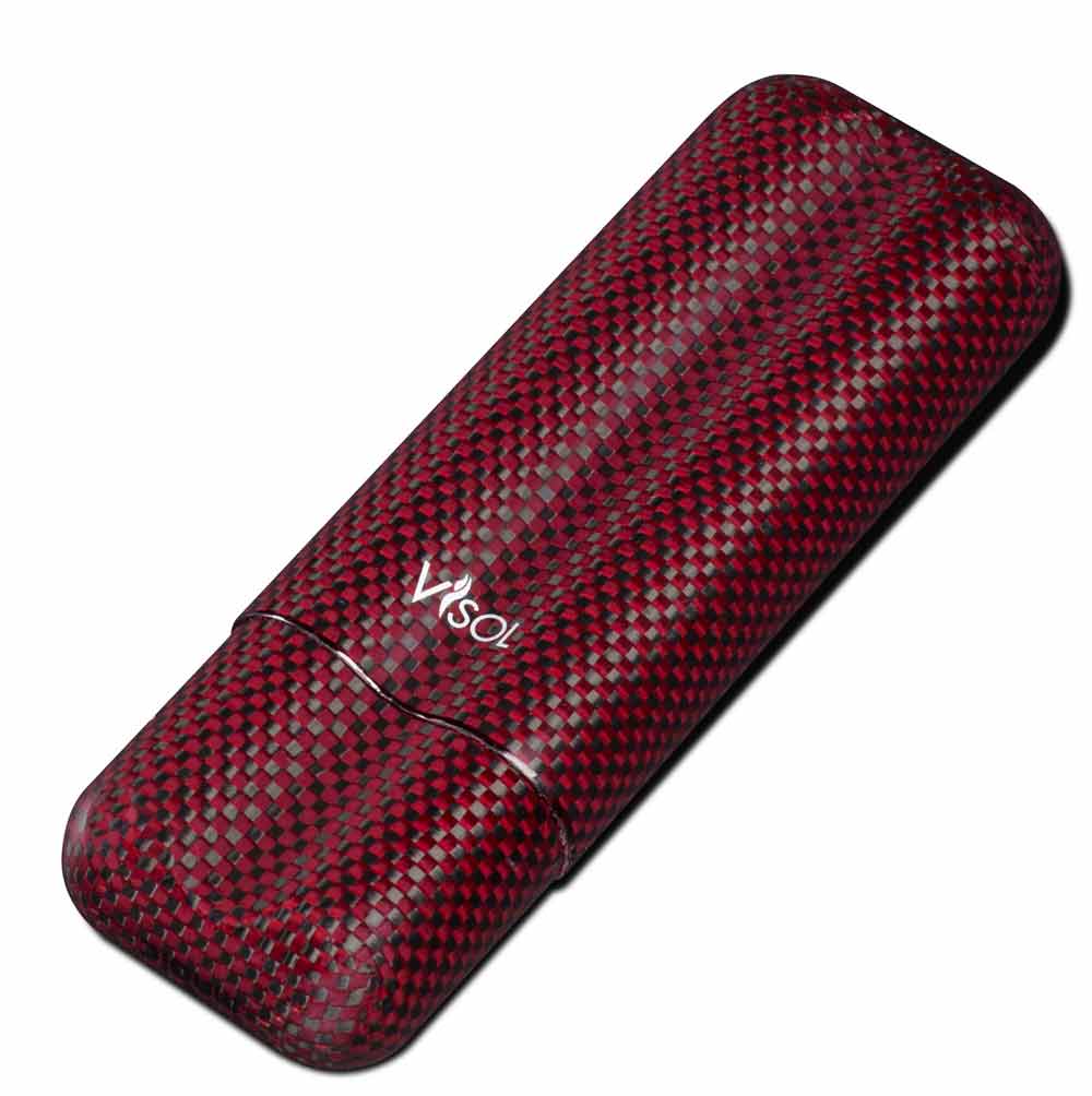 Visol Red Kevlar Lightweight Cigar Case - Holds 2 Cigars of Up to 58 Ring Gauge - Crown Humidors