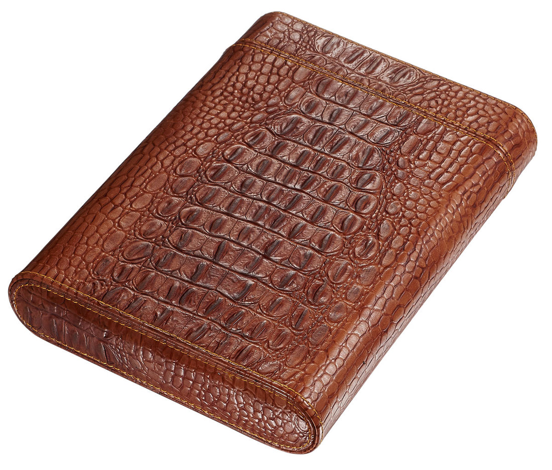 Visol Rennes Crocodile Patterned Leather Travel Cigar Case - Holds 5 Cigars - Crown Humidors