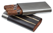 Visol Carver Ashburl and Stainless Steel Cigar Case - 3 Cigars - Crown Humidors