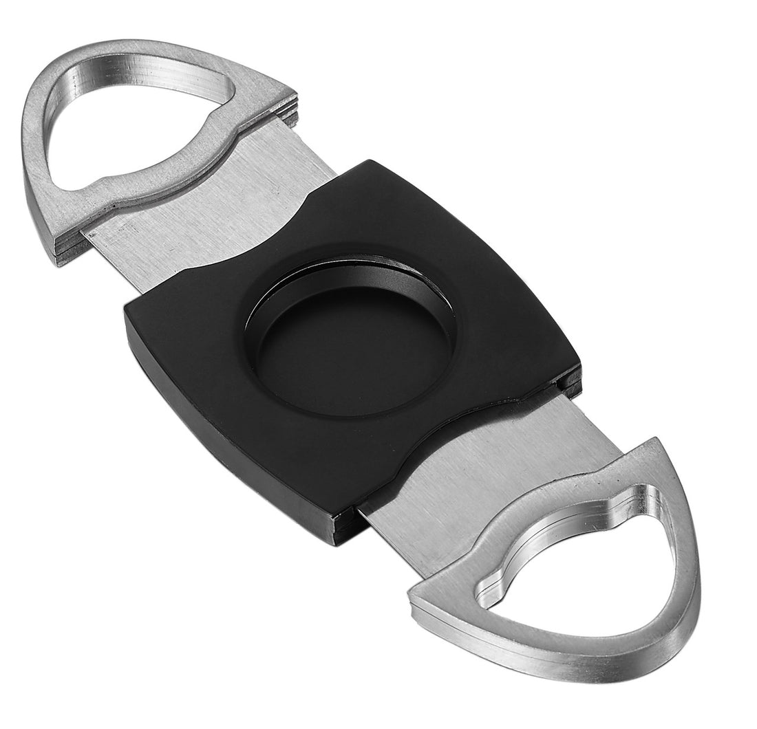 Visol Perfecto Black And Stainless Steel Double Guillotine Cigar Cutter - Vcut714