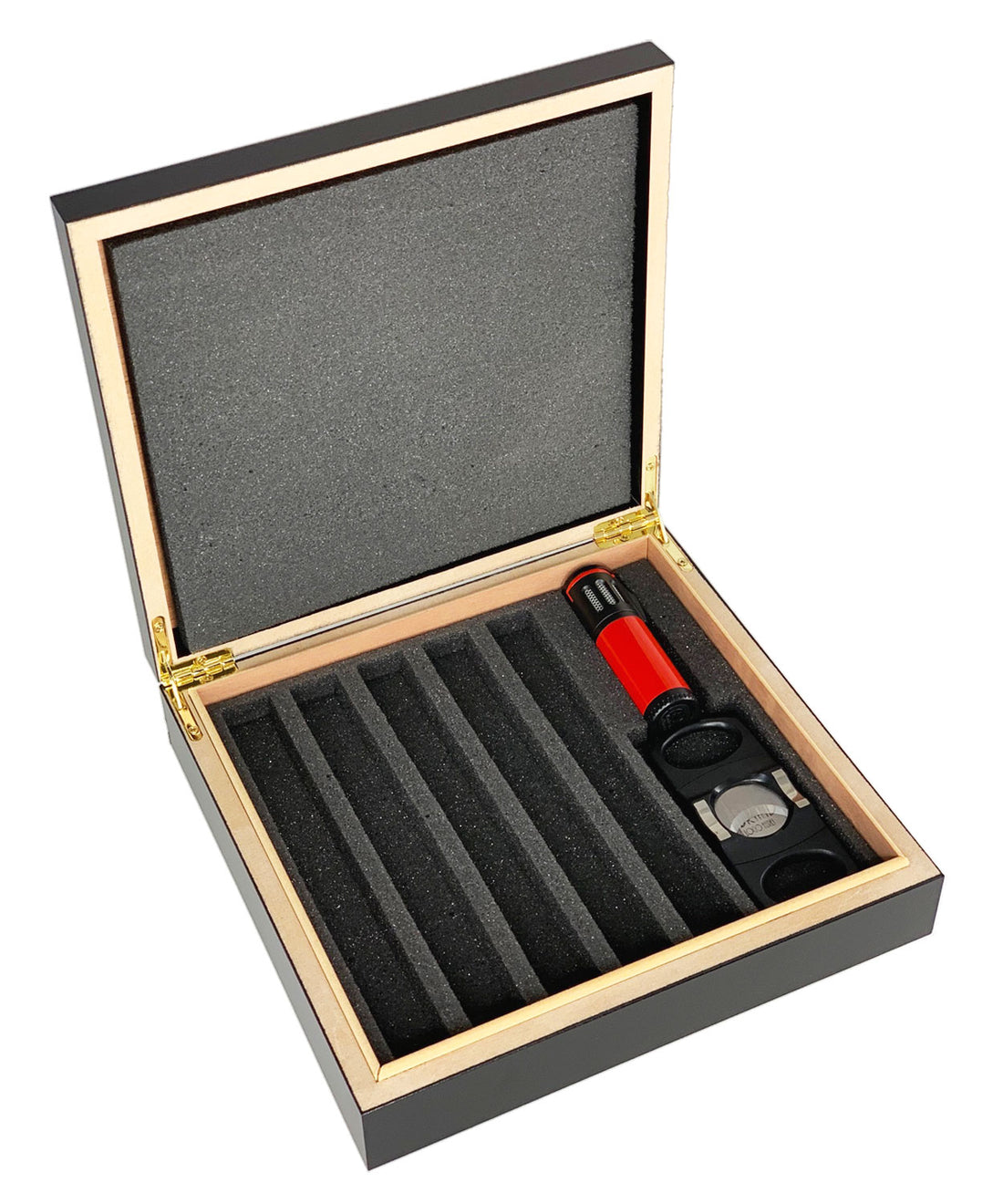 Visol Bergoff Five Cigar Humidor Gift Set - Includes Cigar Lighter and Cutter - Crown Humidors