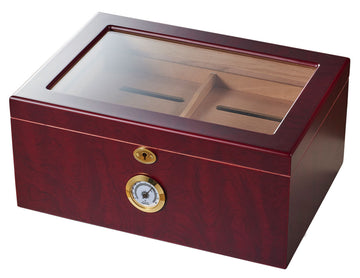 Visol Rainier Glass Top with Cherrywood Finish Cigar Humidor - Holds 100 Cigars - Crown Humidors