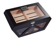 Visol Collin Matte Black Clear Top Cigar Humidor - Holds 100 Cigars - Crown Humidors