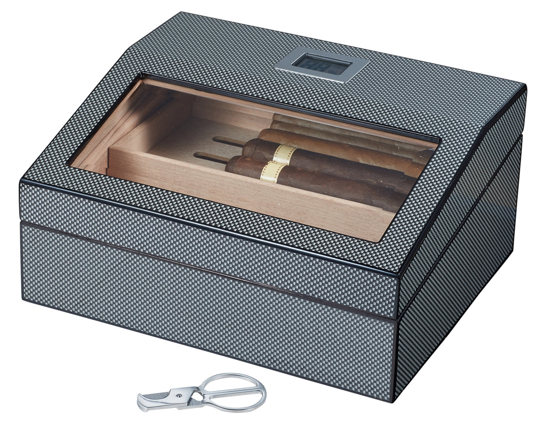 Visol Darnell Polished Carbon Fiber Pattern Humidor - Crown Humidors