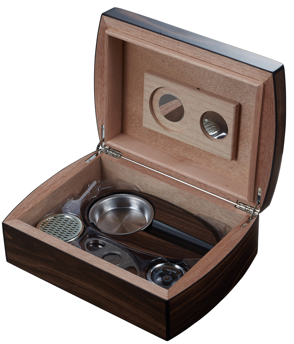 Visol Burkhard Wood Humidor Gift Set with Ashtray and Cutter - Crown Humidors