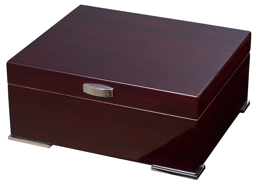 Visol Xander Burgundy Wood Humidor Gift Set with Case and Cutter - Crown Humidors