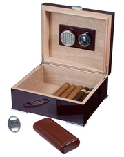 Visol Xander Burgundy Wood Humidor Gift Set with Case and Cutter - Crown Humidors