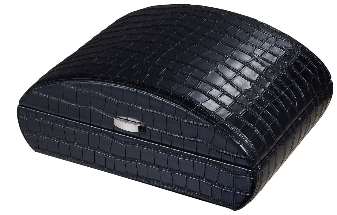 Visol Blake Crocodile Pattern Black Leather Humidor - 35 Cigar ct - Crown Humidors