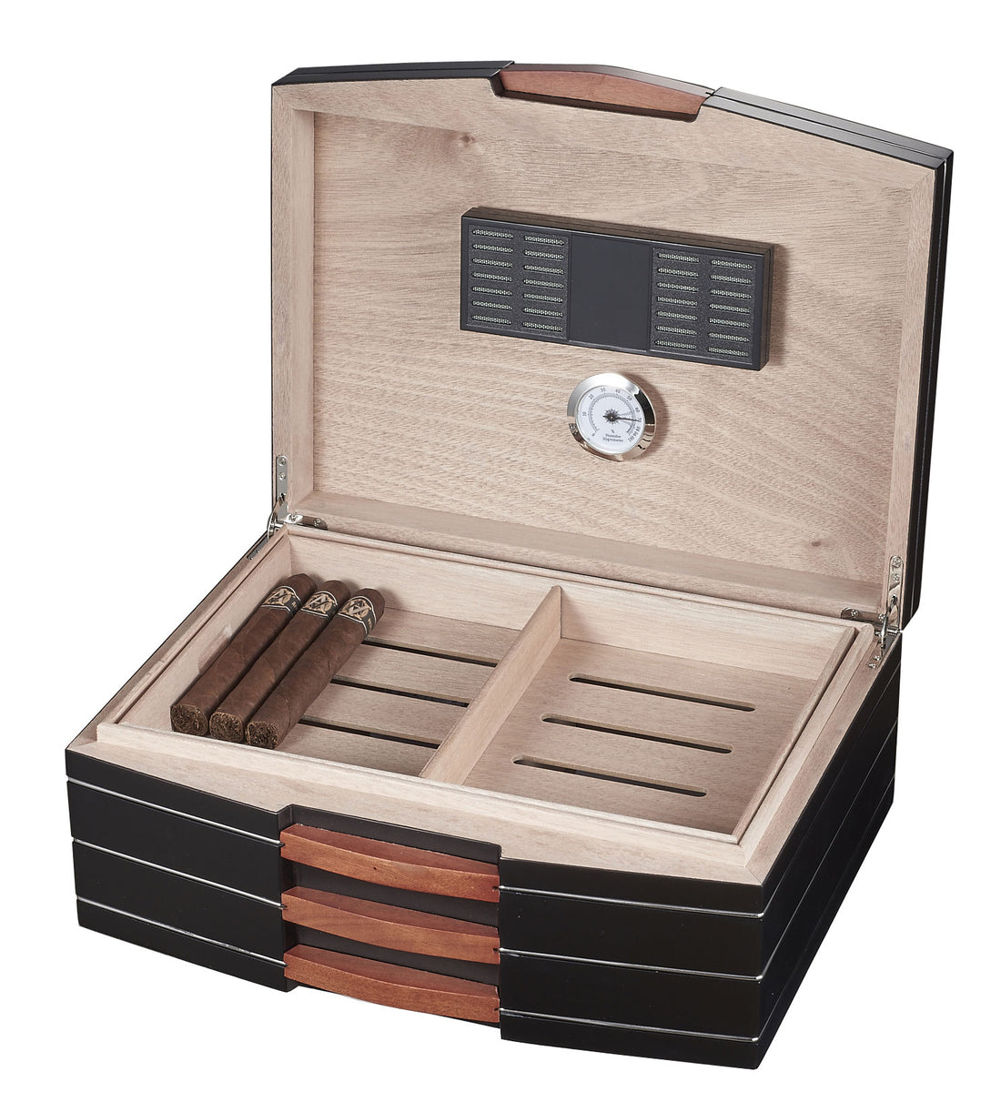 Visol Gerard Black Polished Wood Humidor - Holds 100 Cigars - Crown Humidors