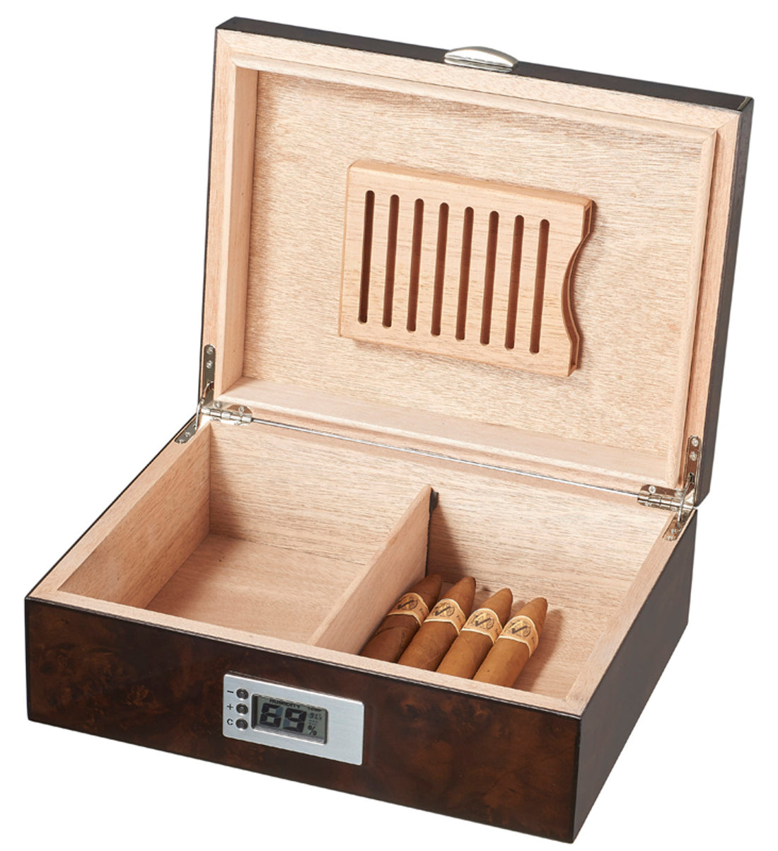 Visol Ridge Dark Burl Varnished Cigar Humidor - Holds Up To 50 Cigars