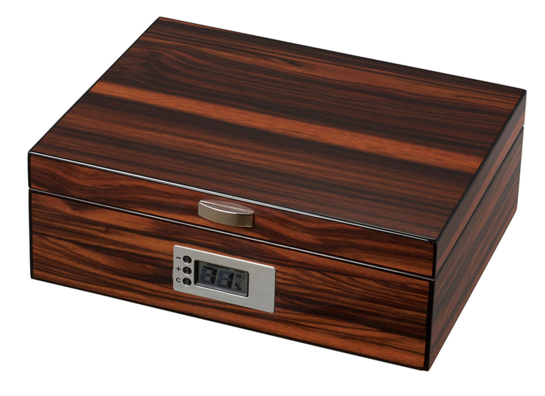 Visol Ridge Macassar Ebony Wood Cigar Humidor - Holds Up To 50 Cigars