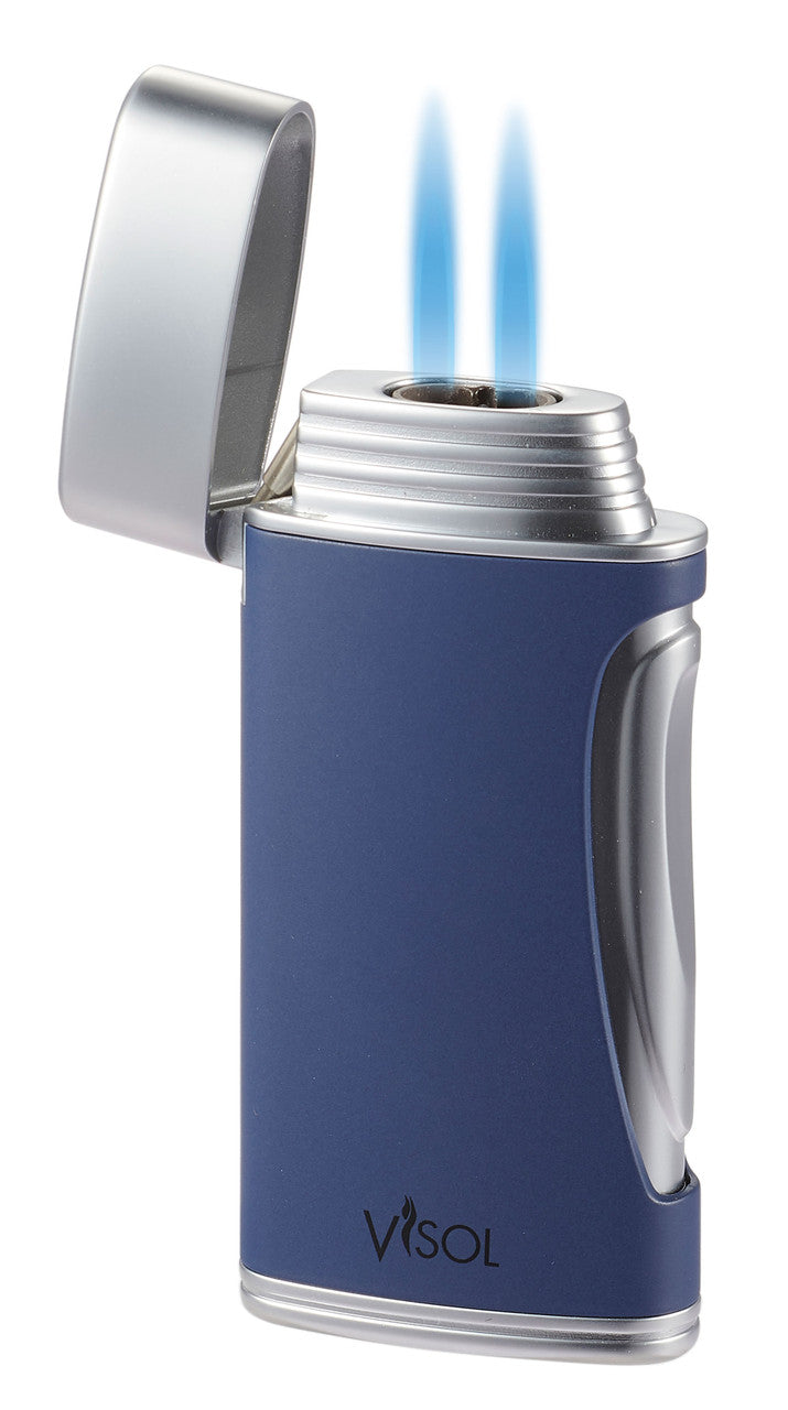 Visol Duomatt Navy Blue Double Flame Cigar Lighter - Vlr3017002