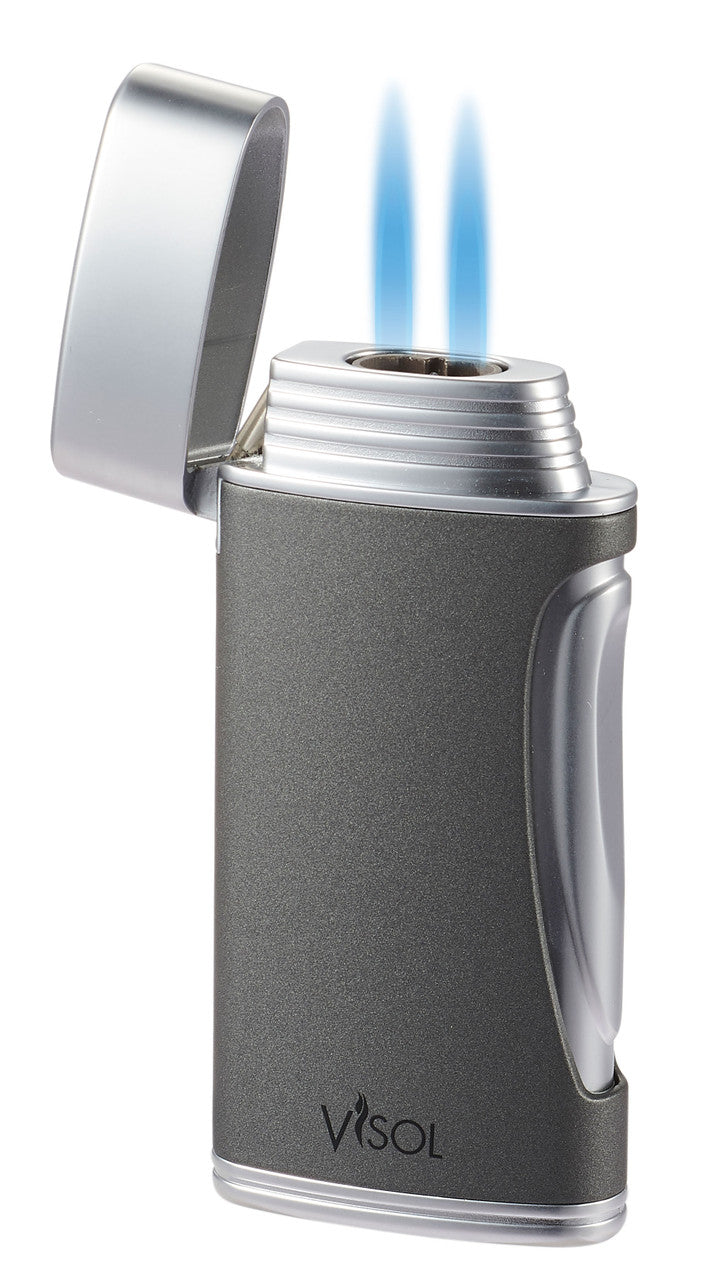 Visol Duomatt Grey Double Flame Cigar Lighter - Vlr3017003