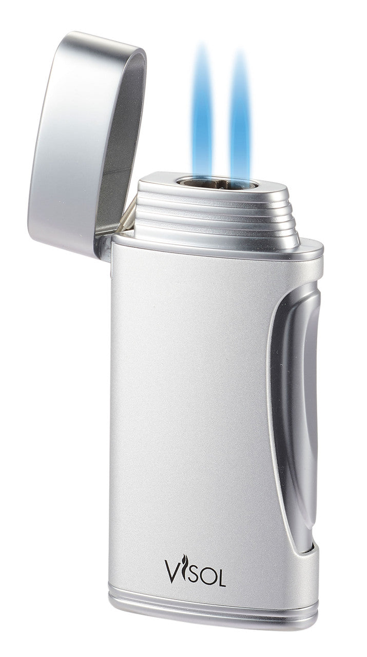 Visol Duomatt Chrome Double Flame Cigar Lighter - Vlr3017004