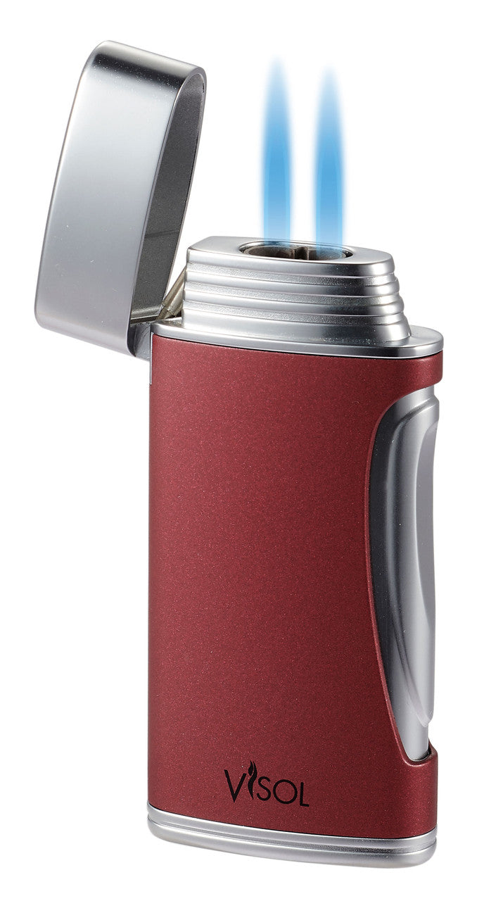 Visol Duomatt Burgundy Double Flame Cigar Lighter - Vlr3017005