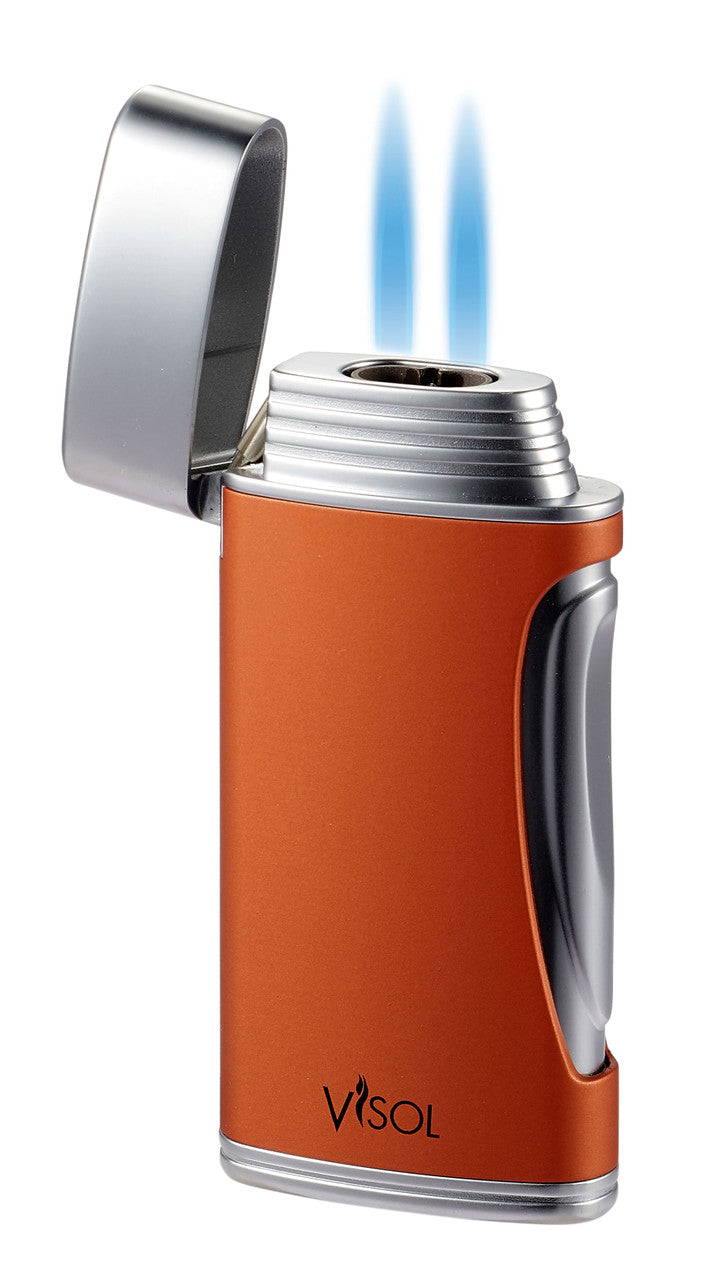 Visol Duomatt Burnt Orange Double Flame Cigar Lighter - Vlr3017006
