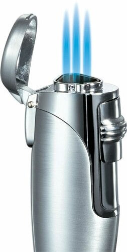 Visol Triad Silver Triple Jet Flame Cigar Lighter - Crown Humidors