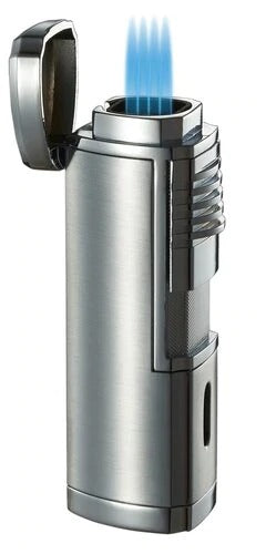 Visol Pyrgos Quad Flame Torch Lighter - Silver Satin - Crown Humidors