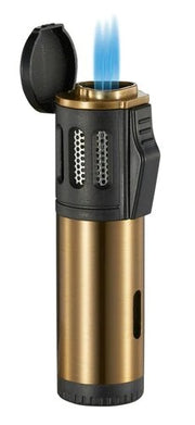 Visol Artemis Triple Flame Torch Lighter - Brushed Gold - Crown Humidors