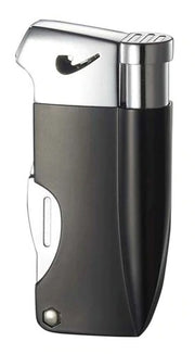 Visol Poseidon Soft Flame Pipe Lighter With Tools - Black - Crown Humidors