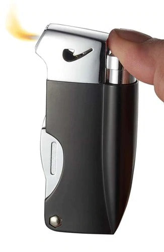 Visol Poseidon Soft Flame Pipe Lighter With Tools - Black - Crown Humidors