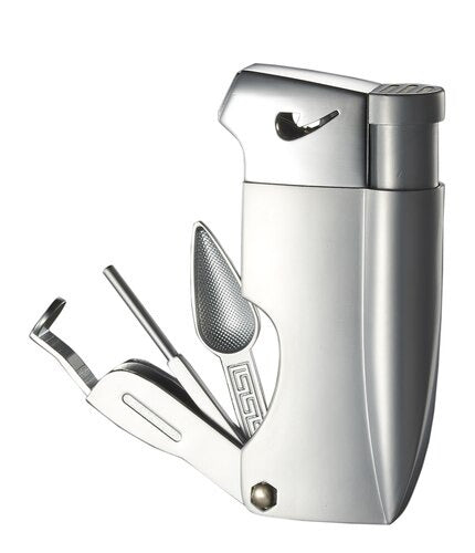 Visol Poseidon Soft Flame Pipe Lighter With Tools - Silver - Crown Humidors