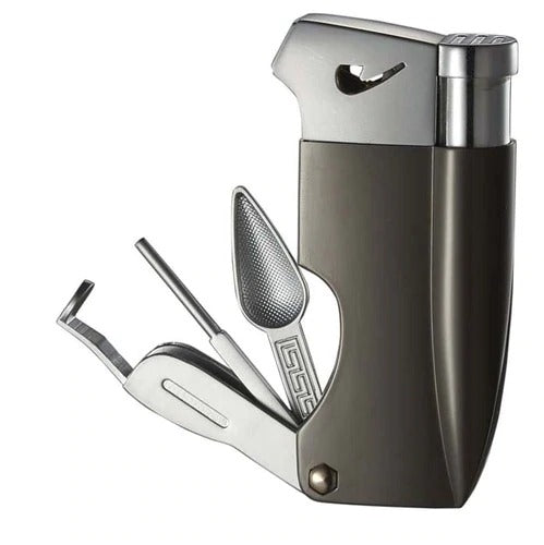 Visol Poseidon Soft Flame Pipe Lighter With Tools - Gunmetal - Crown Humidors