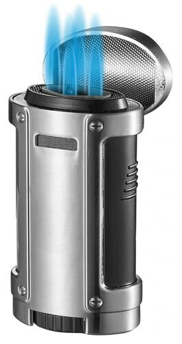 Visol Rhino Brushed Chrome Quad Torch Flame Cigar Lighter - Crown Humidors