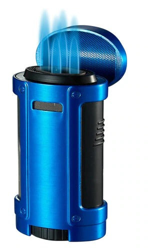 Visol Rhino Brushed Blue Quad Torch Flame Cigar Lighter - Crown Humidors