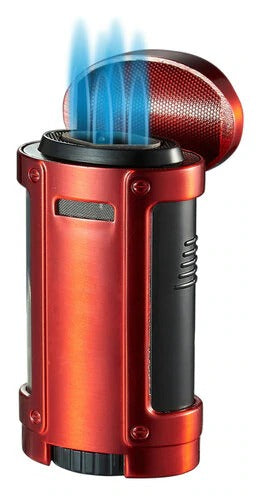 Visol Rhino Brushed Red Quad Torch Flame Cigar Lighter - Crown Humidors