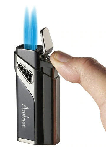 Visol Alpha Matte Black and Gunmetal Triple Torch Cigar Lighter - Crown Humidors