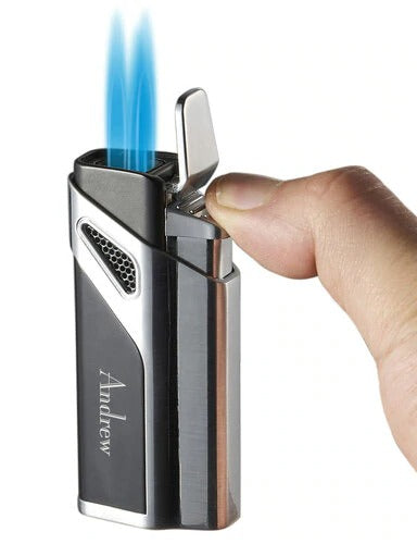 Visol Alpha Matte Black and Silver Triple Torch Cigar Lighter - Crown Humidors
