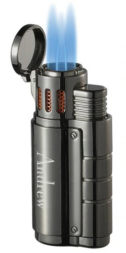 Visol Champ Gunmetal and Orange Triple Torch Cigar Lighter - Crown Humidors