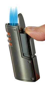 Visol Artdeco Brushed Gunmetal Triple Torch Cigar Lighter - Crown Humidors