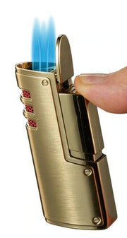 Visol Artdeco Brushed Gold Triple Torch Cigar Lighter - Crown Humidors