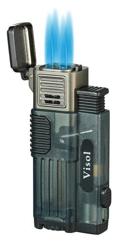 Visol Cardif Transparent Black Quad Torch Flame Cigar Lighter - Crown Humidors