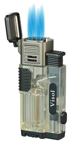 Visol Cardif Transparent Quad Torch Flame Cigar Lighter - Crown Humidors