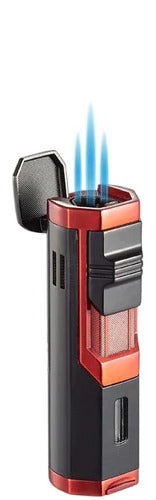 Visol Andes Triple Torch Cigar Lighter - Red and Black - Crown Humidors