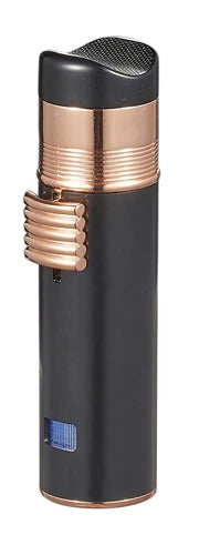 Visol Saddle Triple Torch Lighter - Black and Rose Gold - Crown Humidors